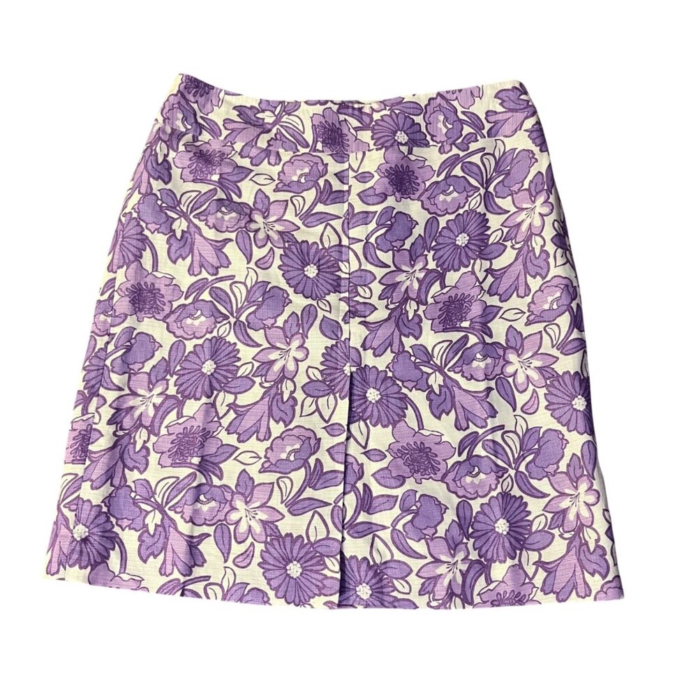 Ann Taylor LOFT Skirt Womens 8 NEW Purple Floral Linen Blend Lined - Picture 3 of 15